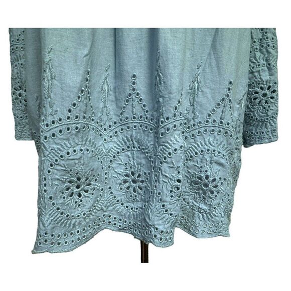 Saint Tropez West Eyelet Linen Blend Pullover Peasant Blouse Top Sz 2X Sky Blue - Picture 2 of 9